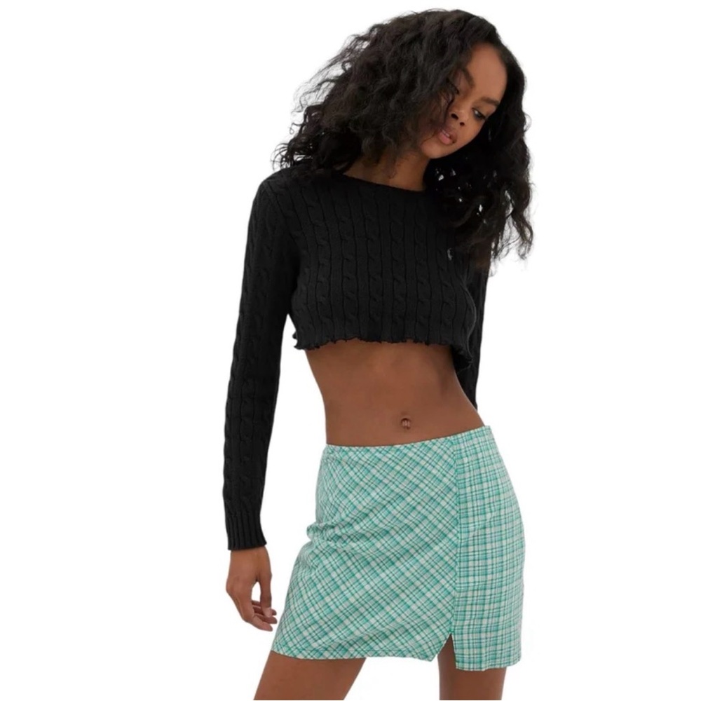 Urban Outfitters Green & Cream Notched Mini Skirt size Large